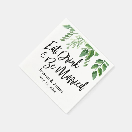 Serviette En Papier Aquarelle Verdure Mangez, buvez et soyez mariés (Coin)