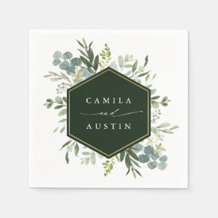 Serviette En Papier Aquarelle Verdure Or Hexagon Mariage Napkins
