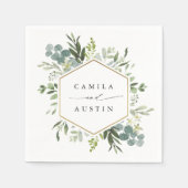 Serviette En Papier Aquarelle Verdure Or Hexagon Mariage Napkins (Devant)