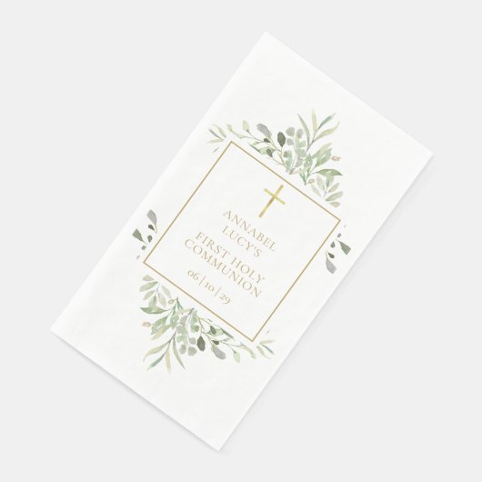 Serviette En Papier Aquarelle Verdure Or Première Communion sainte (Coin)