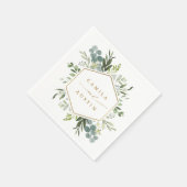 Serviette En Papier Aquarelle Verdure or Script Hexagon Mariage (Coin)