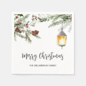 Serviette En Papier Aquarelle Verdure Script Joyeux Noël (Devant)