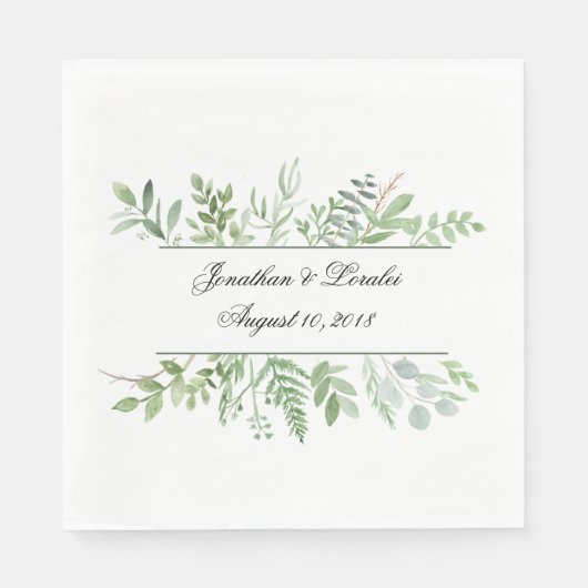 Serviette En Papier Aquarelle Verdure Serviettes de mariage personnali (Devant)