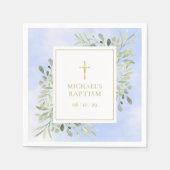 Serviette En Papier Aquarelle Vert Baptême Bleu Baptême Baptême Baptêm (Devant)