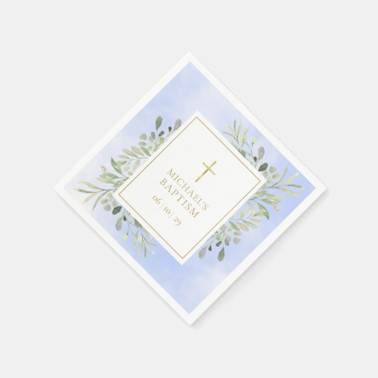 Serviette En Papier Aquarelle Vert Baptême Bleu Baptême Baptême Baptêm (Coin)