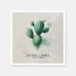 Serviette En Papier Aquarelle Vert Cactus Mariage sud-ouest