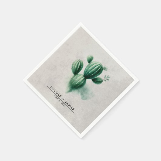 Serviette En Papier Aquarelle Vert Cactus Mariage sud-ouest (Coin)