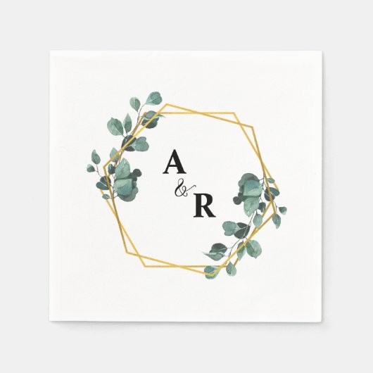 Serviette En Papier Aquarelle Vert Couple Monogramme Papier Mariage (Devant)