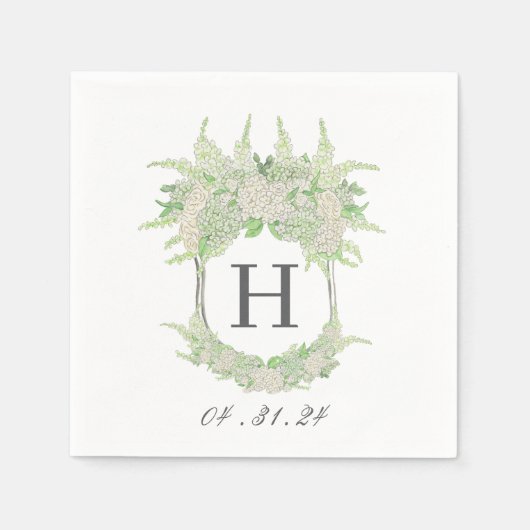 Serviette En Papier Aquarelle Vert et Blanc Hydrangea Crest (Devant)