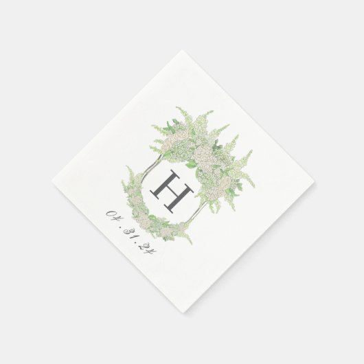 Serviette En Papier Aquarelle Vert et Blanc Hydrangea Crest (Coin)