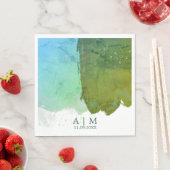 Serviette En Papier Aquarelle vert et bleu (En situation)