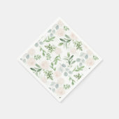 Serviette En Papier Aquarelle vert et fleurs blanches Motif (Coin)