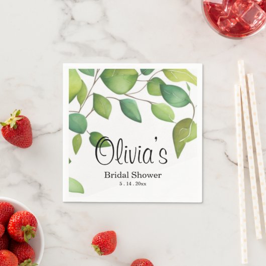 Serviette En Papier Aquarelle vert eucalyptus feuillage vert (En situation)