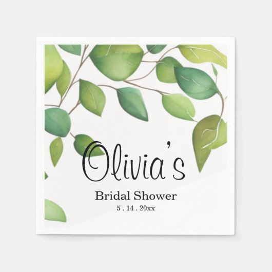 Serviette En Papier Aquarelle vert eucalyptus feuillage vert (Devant)