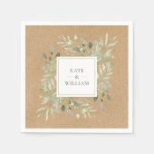 Serviette En Papier Aquarelle vert Feuille Rustique Mariage Kraft (Devant)