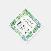 Serviette En Papier Aquarelle Vert Feuilles Personnalisé mariage ou fê (Coin)