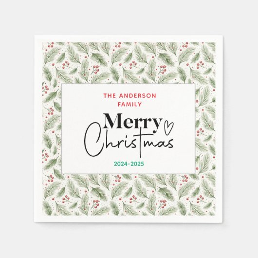 Serviette En Papier : Aquarelle Vert Grass - Fête de Noël (Devant)