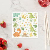 Serviette En Papier Aquarelle Vert Orange Dinosaure Motif Napkin (En situation)