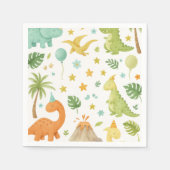 Serviette En Papier Aquarelle Vert Orange Dinosaure Motif Napkin (Devant)