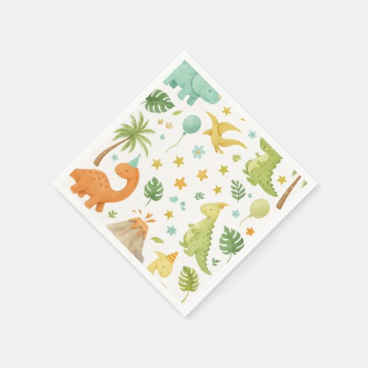 Serviette En Papier Aquarelle Vert Orange Dinosaure Motif Napkin (Coin)