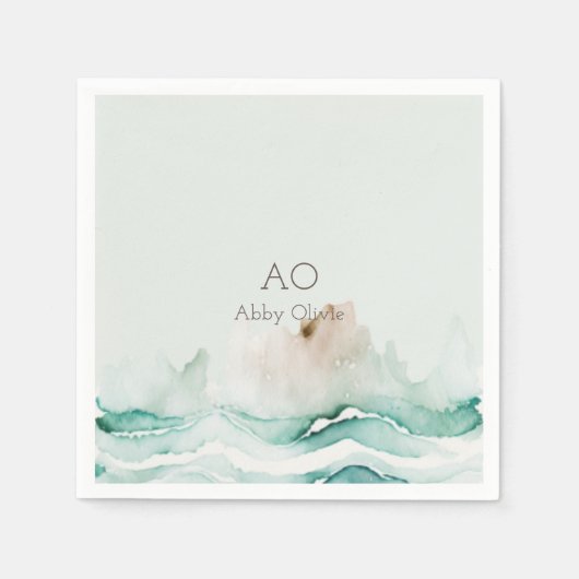 Serviette En Papier Aquarelle vert turquoise (Devant)