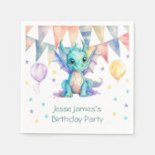 Serviette En Papier Aquarelle vert violet dragon garçon fête d'anniver (Devant)