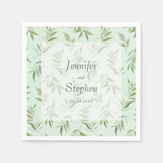 Serviette En Papier Aquarelle verte Botanique Pale Vert Mariage (Devant)