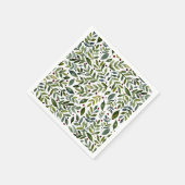 Serviette En Papier Aquarelle verte branches saisonnières et baies (Coin)