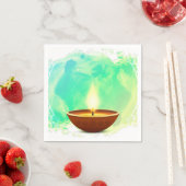 Serviette En Papier Aquarelle verte Diwali Diya moderne (En situation)