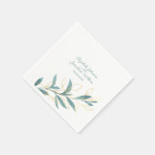 Serviette En Papier Aquarelle verte dorée Mariage floral (Coin)