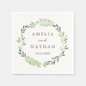 Serviette En Papier Aquarelle verte feuille Mariage Napkin (Devant)