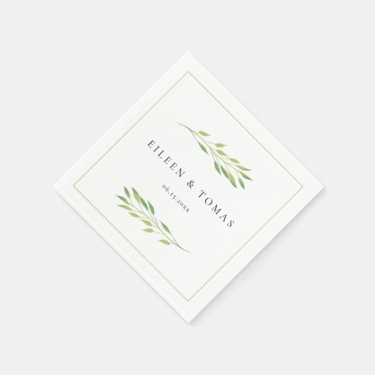 Serviette En Papier Aquarelle verte feuille mariage papier serviette (Coin)