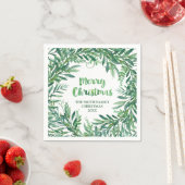 Serviette En Papier Aquarelle verte Feuilles tropicaux Noël Napkin (En situation)