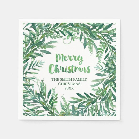 Serviette En Papier Aquarelle verte Feuilles tropicaux Noël Napkin (Devant)