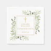 Serviette En Papier Aquarelle verte Floral Gold Confirmation (Devant)
