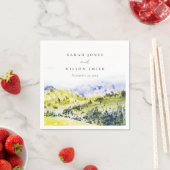 Serviette En Papier Aquarelle verte Jaune Campagne Hills Mariage (En situation)