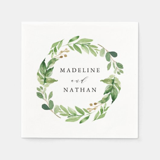 Serviette En Papier Aquarelle verte | Mariage personnalisé (Devant)