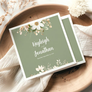 Serviette En Papier Aquarelle verte moderne Sage Mariage Floral