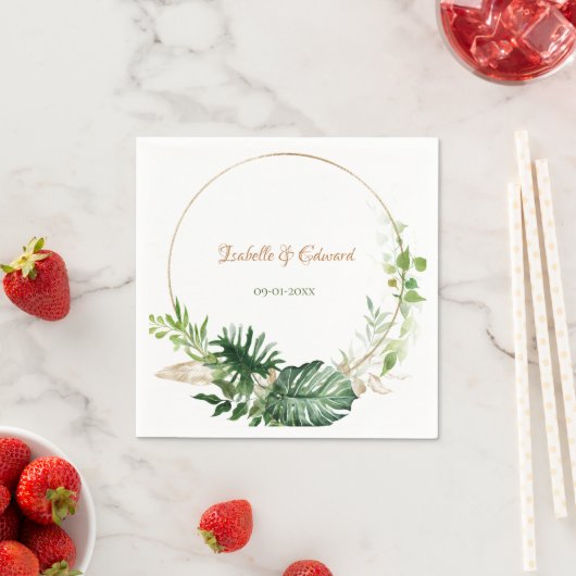 Serviette En Papier Aquarelle verte Monstère tropicale Feuille Papier (En situation)