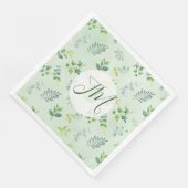 Serviette En Papier Aquarelle verte Motif Monogramme Mariage (Coin)