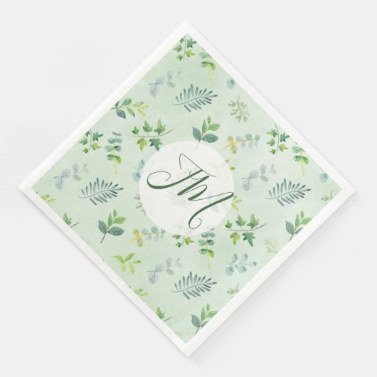 Serviette En Papier Aquarelle verte Motif Monogramme Mariage (Coin)