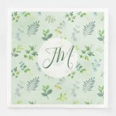 Serviette En Papier Aquarelle verte Motif Monogramme Mariage (Devant)