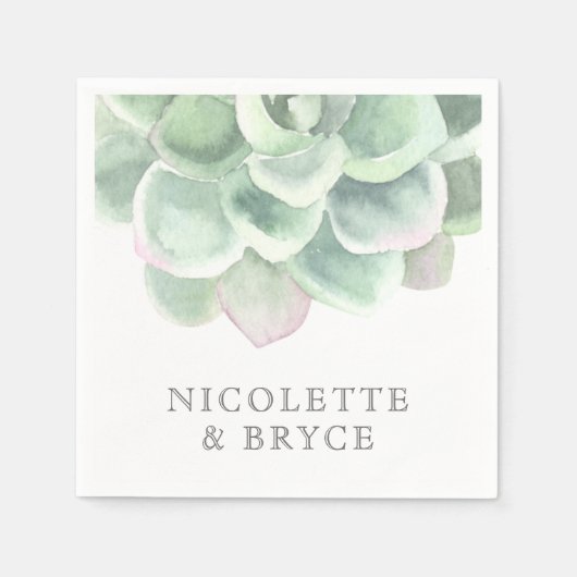 Serviette En Papier Aquarelle verte Sage Botanique Mariage Succulent (Devant)