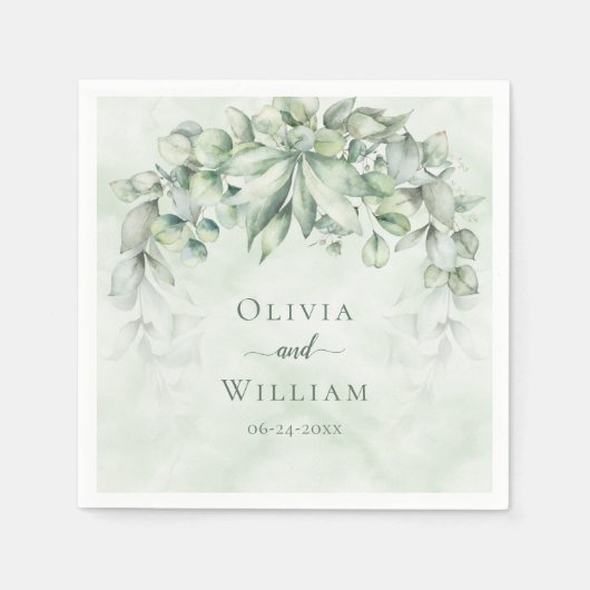Serviette En Papier Aquarelle verte Sage Eucalyptus Mariage Feuille (Devant)