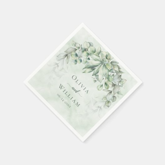 Serviette En Papier Aquarelle verte Sage Eucalyptus Mariage Feuille (Coin)