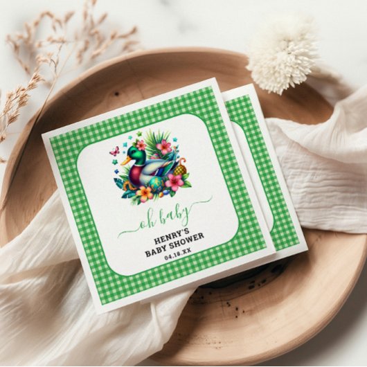 Serviette En Papier Aquarelle verte Un Lucky Duck Boy 1er anniversaire