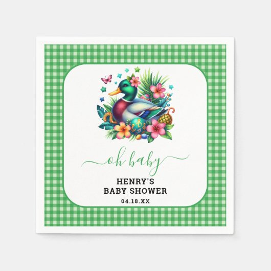 Serviette En Papier Aquarelle verte Un Lucky Duck Boy 1er anniversaire (Devant)