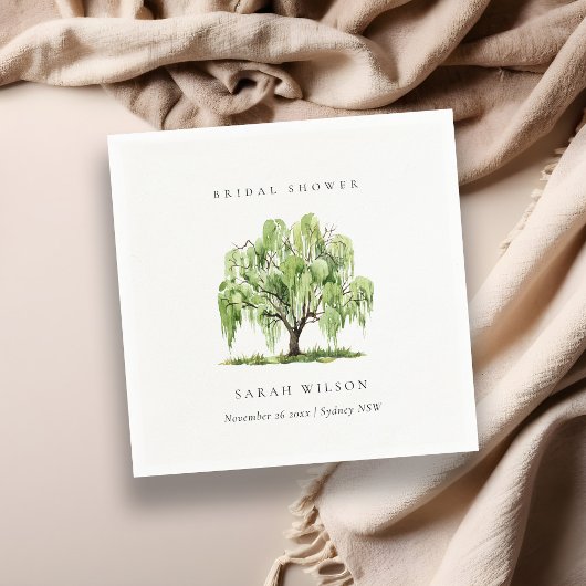 Serviette En Papier Aquarelle verte Willow Tree Fête des mariées