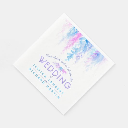 Serviette En Papier Aquarelle vigne floral bleu violet mariage serviet (Coin)