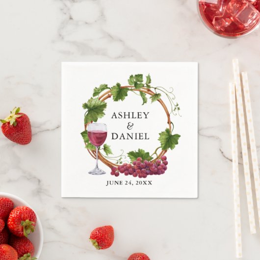 Serviette En Papier Aquarelle Vignes Vignes Bois Mariage Wreath (En situation)